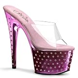 7 inch Rhinestone Studded Pink Chrome Platform Slide Clear/Pink Chrome