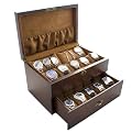 Vintage Wood Solid Top Watch Display Storage Case Chest Holds 20+ Watches With Adjustable Soft Pillows and High Clearance for Larger Watches