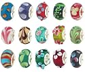 50pc Lot Silver Lampwork Murano Glass European Mix Beads - Compatible with Pandora, Chamilia, Troll, Biagi