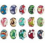 50pc Lot Silver Lampwork Murano Glass European Mix Beads - Compatible with Pandora, Chamilia, Troll, Biagi ~ beads