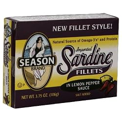Season Sardine Fillets in Lemon Pepper Sauce, 3.75-Ounce Tins (Pack of 6)