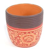 Handmade Decorative Ceramic Flower Pot / Jar With Striking Red Floral Designs