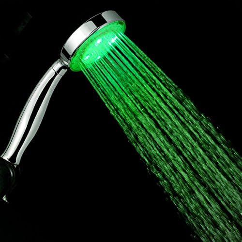 AmandaK LED Hand Showerhead with 12 LEDs - Color Change Every Few Seconds - Rainbow Effect Hand Held Showerhead - Luxury Light-up Showerhead - Chrome Rainbow Effect Hand Showerhead - Easy-fit Showerhead - LED Rainbow Cascade Showerhead -