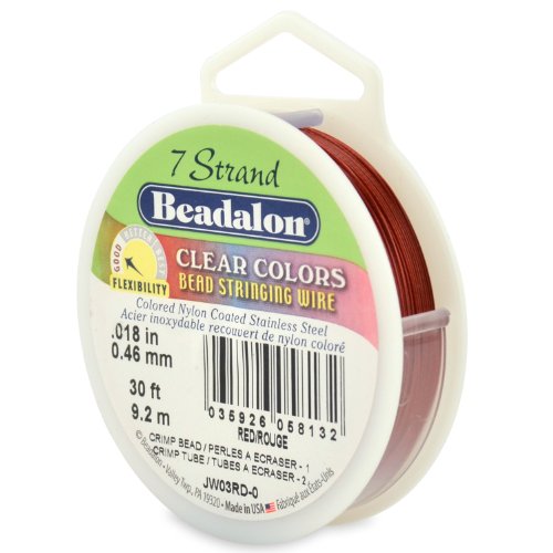 Beadalon 7-Strand Stainless Steel 0.018-Inch Bead Stringing Wire, 30-Feet, Red