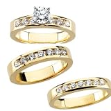 14K Yellow Gold Diamond Solitaire Trio Wedding Set - 1.70 Ct.
