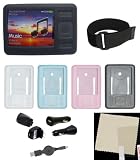 PCMICROSTORE New Creative Lab Zen 4gb 8gb 16gb Premium Silicone Skin Case Cover with Adjustable Sports Armband - Screen Protector Shield - Bundle USB Home Travel and 12v Car Charger