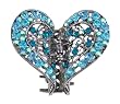 Hair Clip - H113 - Filigree Heart set with Swarovski (tm) Crystal Stones ~ Aqua & Blue Zircon (Greenish Blue)