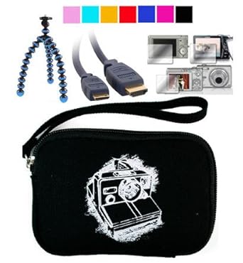 Durable Neoprene Glove Case for Kodak PlaySport Zx3 HD Pocket Video Camcorder + HDMI Mini Cable and Blue Tripod for playSport Zx3 HD Pocket Camcorder with Screen Protector for Kodak PlaySport camcorder
