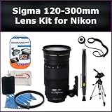Sigma 120-300mm f/2.8 EX DG OS APO HSM AF Lens Kit for Nikon D3000, D3100, D5000, D5100 Digital SLR Cameras. Package Includes: Sigma 120-300mm Lens, UV Filter, Lens Cap Keeper, Lens Cleaning Pen, 57'' Tripod, LCD Screen Protectors, and Cleaning Kit with SSE Microfiber Cleaning Cloth