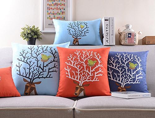 SofaMATES Uniquely Faux Suede Deer Head Decorative 18inch Lightblue Indoor Throw Pillo Cushion Cover Retro With Insert