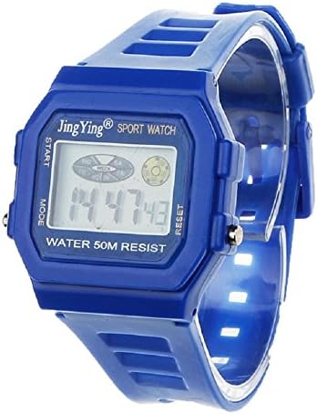 Sannysis Fashion Boy Girl Electronic LCD Digital Round Rubber Sport Wrist Watch Blue