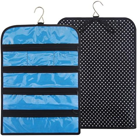 Ohlily Jewelry Roll Up Bag Travel Organizer Hanging with Zippers Compartments Waterproof (12.2"L x 16.3"H, Polka Dots)