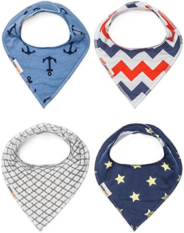 Baby Bandana Drool Bibs for Boys &amp; Girls, 4 Pack of Absorbent Cotton with Adjustable Snaps, Baby Gift Set with Canvas Bag By Rshida Bright