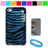 Durable Blue Zebra Two Piece Front and Back Protective Hard Shell Crystal Cover Case for Apple iPod Touch 4th Generation + Mirror Screen Protector for Apple iPod Touch 4th Generation , Blue Zebra