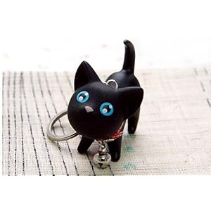 Semk Luft Kat, Cat Key Chain, Cute Kitten Key Ring, Bag Ornament, Gift idea (Black)