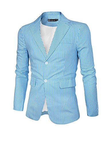 Allegra K Men Notched Lapel Slim Fit Stripes Blazer