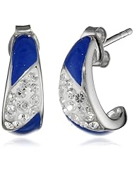 Sterling Silver Enamel Clear Crystal J-Hoop Earrings