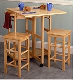 FTS - Breakfast Cart Table and -2- Stools Beechwood Natural Finish 136-201-06
