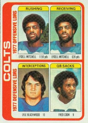 1978 Topps #502 Lydell Mitchell / Lyle Blackwood / Fred Cook - Baltimore Colts (Team Leaders / Checklist)(Football Cards)