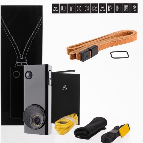 Autographer 136° Wide-angle Intelligent Hands-free 8GB Wearable Lifestyle Camera with 5 built-in Sensors and GPS - Classic Black + Tan Luxury Leather Lanyard