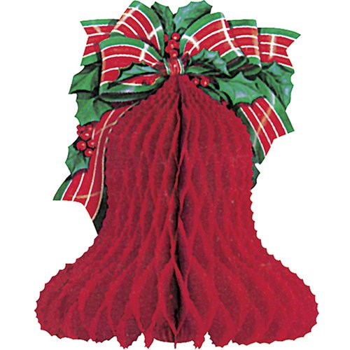 Christmas Bell Decoration with Holly and Bow - 10 inch