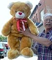 30" BIG SOFT BEIGE TEDDY BEAR - HAS HEART-SHAPED NOSE and LOVE and HEARTS RIBBON