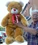 30" BIG SOFT BEIGE TEDDY BEAR - HAS HEART-SHAPED NOSE and LOVE and HEARTS RIBBON