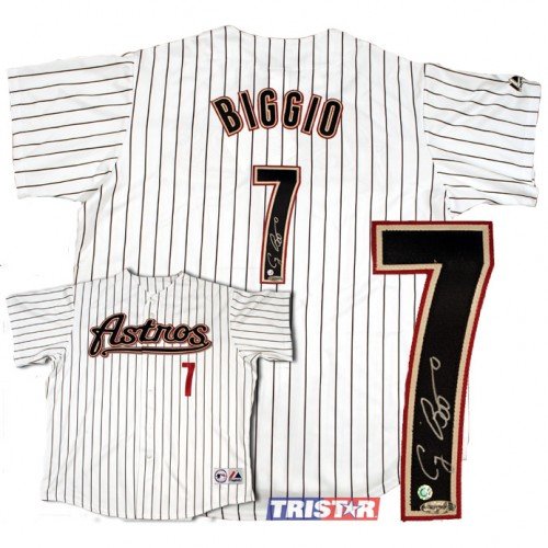 Craig Biggio Autographed/Hand SIgned Houston Astros Majestic Replica Pinstripe Baseball Jersey