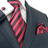 LANDISUN 636 STRIPE BLACK RED SET:TIE+HANKY+CUFFLINKS