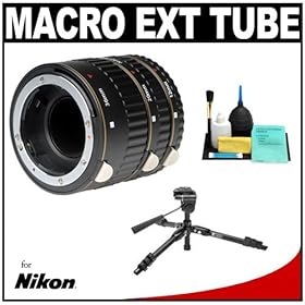 Vivitar Macro Extension Tube Set with Macro Tripod + Cleaning Kit for Nikon D3s, D4, D300s, D800, D3000, D3100, D5000, D5100 & D7000 Digital SLR Cameras