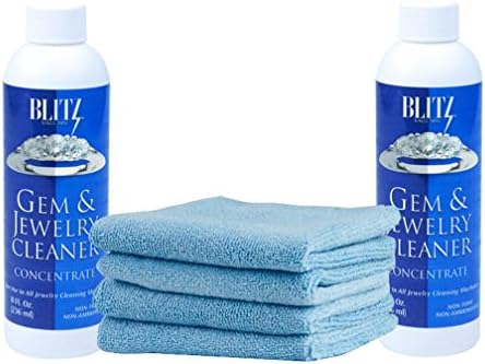 Blitz Concentrated Jewelry Cleaning Solution, with Highly Absorbent Premium Microfiber Cloths, Jewelry Cleaning Kit (2 BLITZ 4 CLOTH)