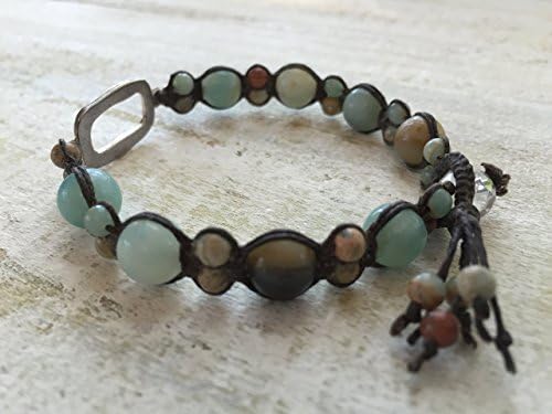 Aqua Amazonite and Jasper Gemstone Macrame Bracelet