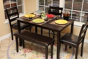 Home Life 5pc Dining Dinette Table Chairs & Bench Set White Finish 150236
