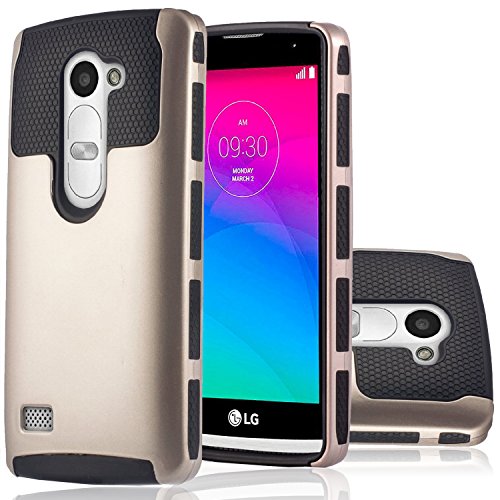 LG C40 Case, LG Leon Case,Heng Tech for LG C40 High Impact 2in1 Hybrid Armor Case, Heavy Duty Dual Layer (outer Hard + inside Soft TPU) Cover Case for LG Leon / Tribute 2 (Gold+Black)