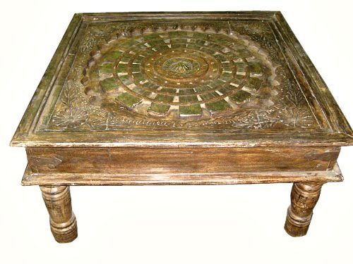 Rajasthan Chakra Hand Carved Traditional Square Coffee Table India Furniture Rajasthan Chakra Hand Carved Traditional Square Coffee Table India Furniture