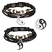 Cupimatch 2PCS Yin Yang Puzzle Matching Couples Leather Bracelet Bangle Cuff, 8.7