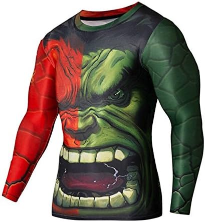 Zomarzz Men's Long Sleeve T-Shirt Compression Riding Cycling Quick Dry Second-skin For Hulk Cosplay Tee (XX-Large)