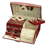 Mele 0013325 Leather Train Case Style Jewelry Box in Burgundy