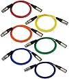GLS Audio 3ft Patch Cable Cords - XLR Male To XLR Female Color Cables - 3' Balanced Snake Cord - 6 PACK