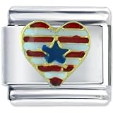 Patriotic Heart Italian Charms Bracelet Link
