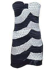 Strapless Ruched Striped Print Polka Dot Print Party Dress 