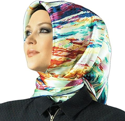 Armine Women's 100% Silk Scarf 5293 90 x 90 cm Blue Multicolored