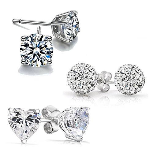 925 Sterling Silver Finish 6ct Simulated Diamond Stud Set