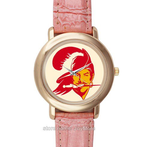 Pink leather strap ladies watch with NFL Tampa Bay Buccaneers image for fans by JoyMore at Amazon.com