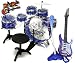 Kids Drum set 11 Pcs. with Rock n Roll Kareokee Microphone and Electronic guitar with 9 melodies and tons of other options, This is tons of fun for kids