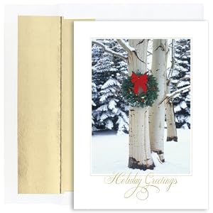 Winter Wreath On Birch Holiday Cards -