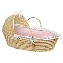 Badger Basket Company Natural Baby Moses Basket with Hood - Pink Gingham Bedding