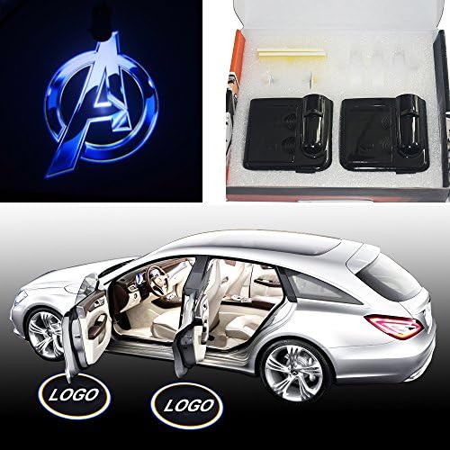2x 3D Blue The Avengers logo Latest 9th Gen Black Wireless car door step CREE LED projection projector light courtesy welcome logo shadow ghost light laser projector Magnet Sensor