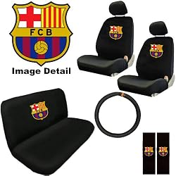 11PC FC Barcelona Low Back Seat Covers Bench Seat Cover Shoulder Pads Steering Wheel Cover Head Rest Covers Combo Kit