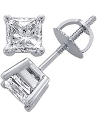 14k White Gold Princess-Cut Diamond Stud Earrings (1.50 cttw, G-H Color, SI1 Clarity)